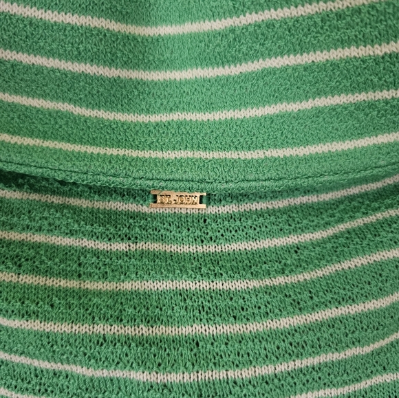 St. John Green White Stripe Sweater Jacket Zip Front - Picture 5 of 7